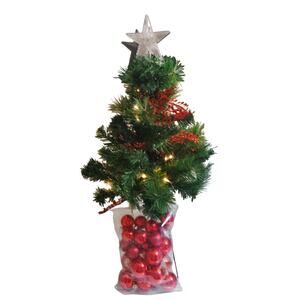 27" USB‑Powered Christmas Tree – Clear Lights – 25 Red Balls, 3" Star – 6" Stand